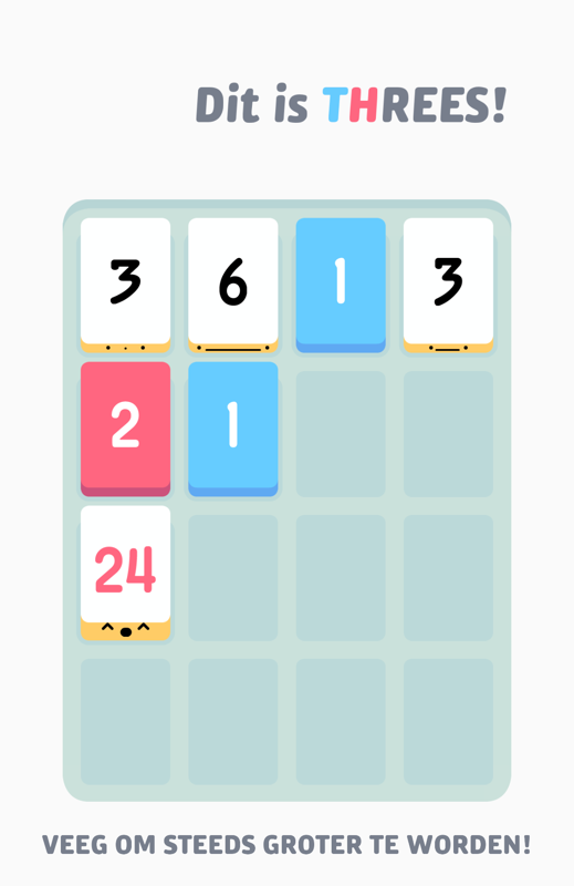 Threes! (Android) screenshot: Moving on (Dutch version).