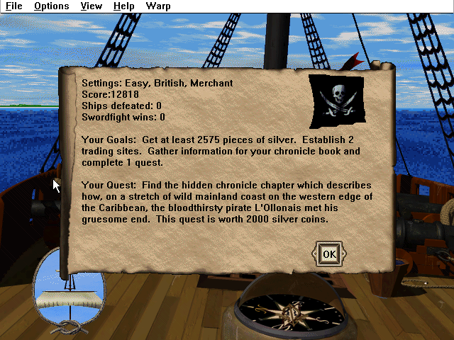 Pirates: Captain's Quest (Windows 3.x) screenshot: The first quest as a pirate