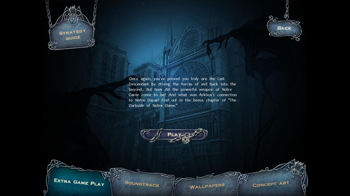 9: The Dark Side of Notre Dame (Collector's Edition) (Windows) screenshot: Bonus extras menu