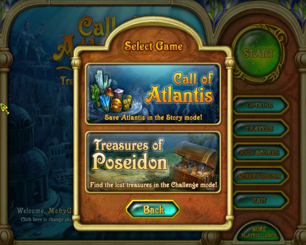 Call of Atlantis: Treasures of Poseidon (Windows) screenshot: Choose the original game or the new 'Treasures of Poseidon' levels.