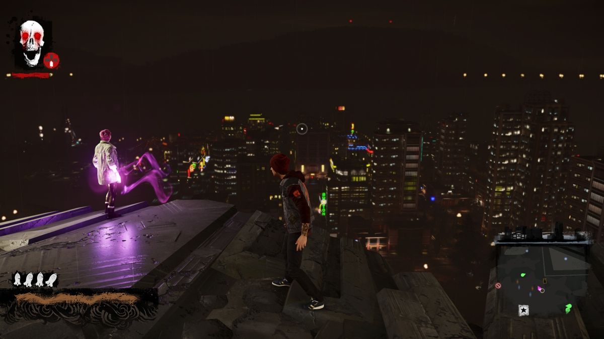 inFAMOUS: Second Son (PlayStation 4) screenshot: The city view at night.