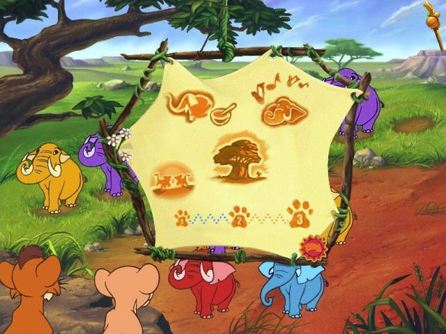 Disney's The Lion King II: Simba's Pride - Active Play (Windows) screenshot: While the elephant game may not seem difficult it does have many, many steps that the player must complete as the part completed line at the bottom shows