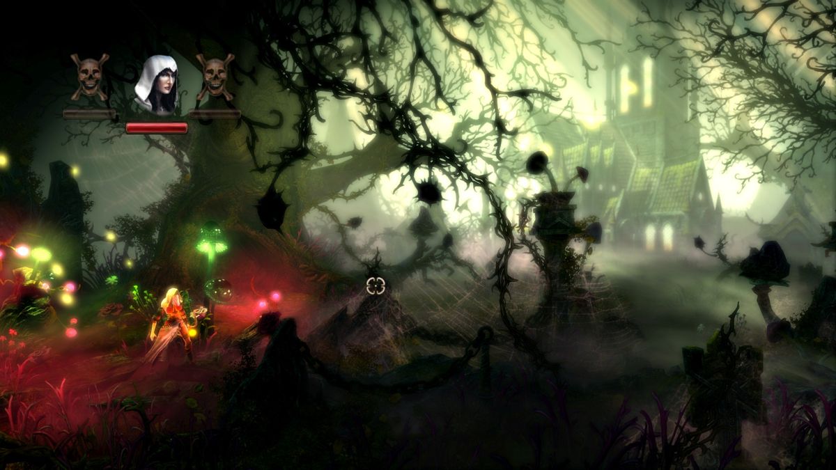 Trine 2 (Windows) screenshot: Passing through the dark forest.