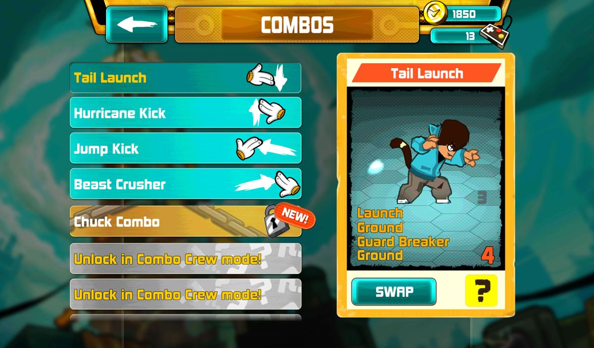 Combo Crew (Android) screenshot: The screen where you unlock and buy new combos.