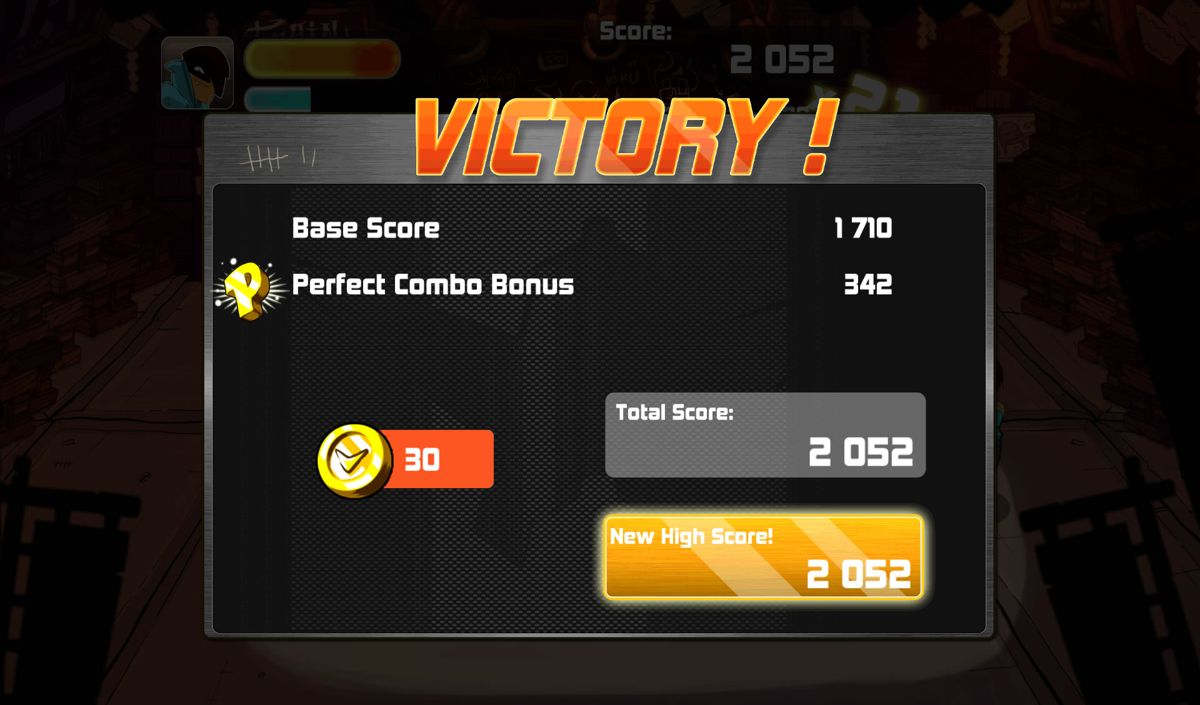 Combo Crew (Android) screenshot: Victory screen with the total score