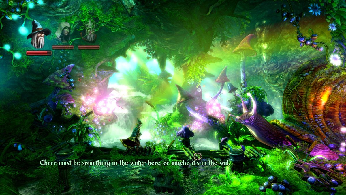 Trine 2 (Windows) screenshot: The Wizard seems to be wondering about all these gigantic animals.