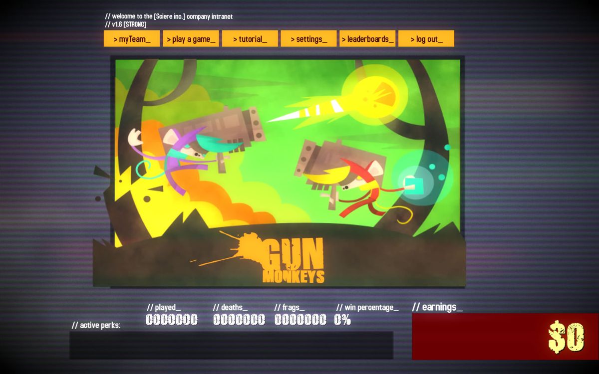 Gun Monkeys (Windows) screenshot: Main menu
