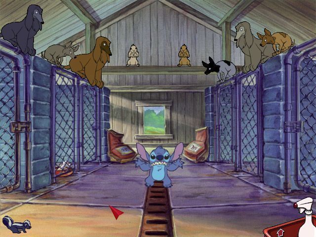 Disney's Lilo & Stitch: Hawaiian Discovery (Windows) screenshot: Hoaloha Doggie! In this mini game the player must scare all the dogs so that they stay hidden. The object being that Stitch is the only creature Lilo sees and subsequently adopts
