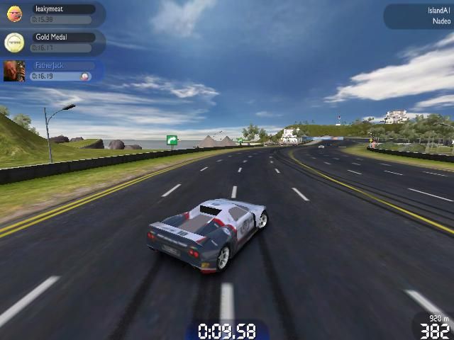 TrackMania United Forever (Windows) screenshot: Island: Taking a bend