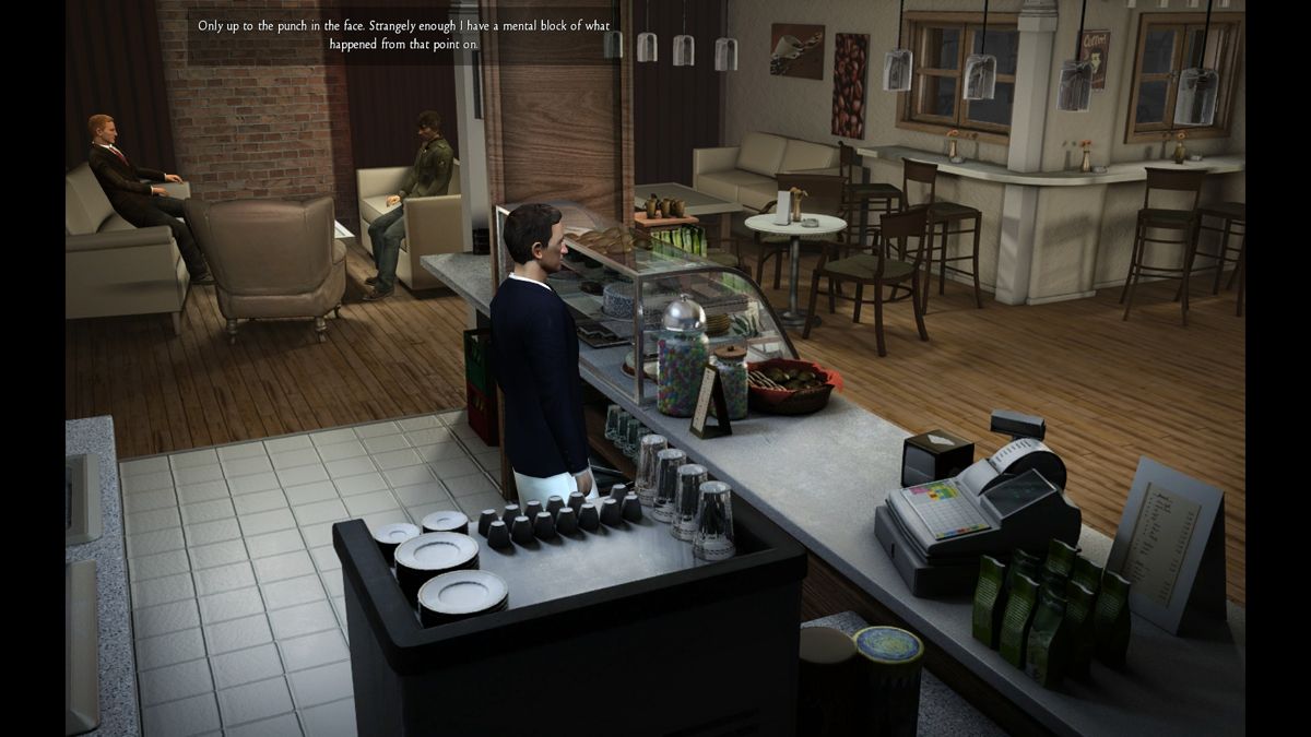 Black Mirror III: Final Fear (Windows) screenshot: Talking to a police inspector in a local cafe.