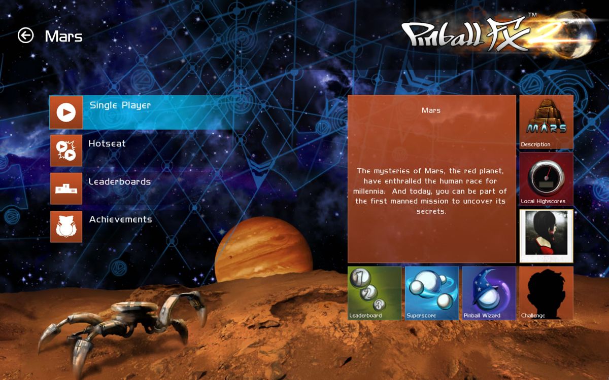 Pinball FX2: Mars (Windows) screenshot: Main table screen