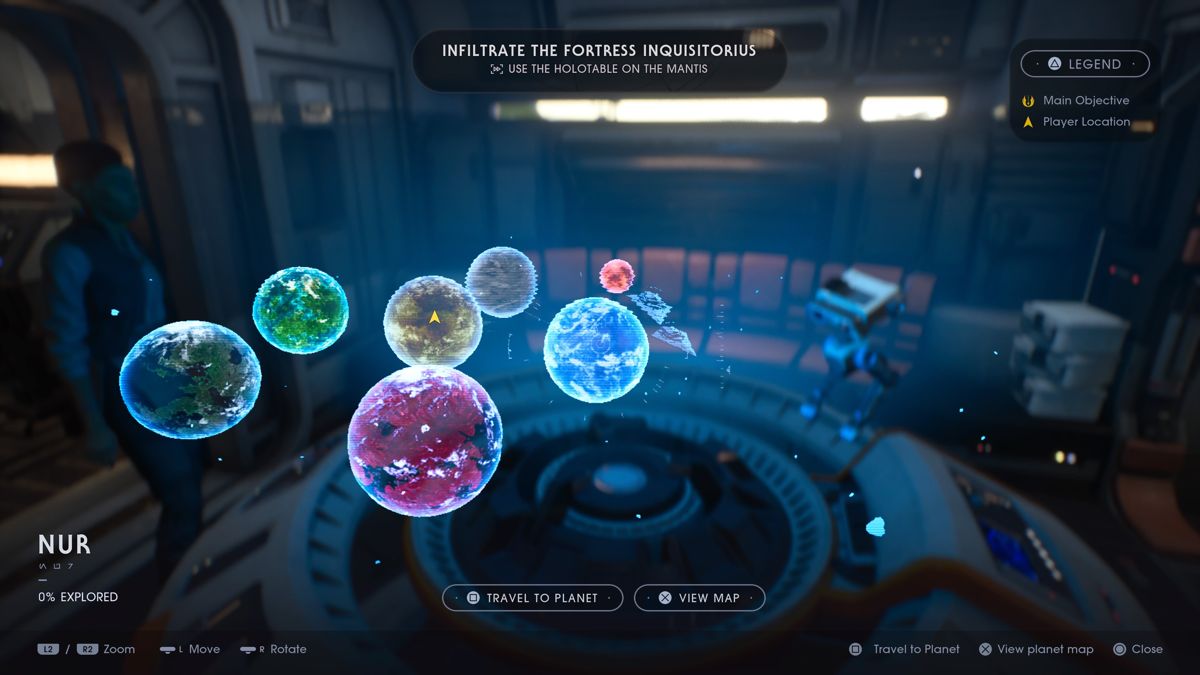 Star Wars: Jedi - Fallen Order (PlayStation 4) screenshot: Galaxy map lets Cal select which planet to travel to