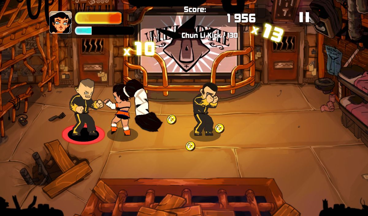 Combo Crew (Android) screenshot: Defeated characters leave behind coins that are picked up automatically.