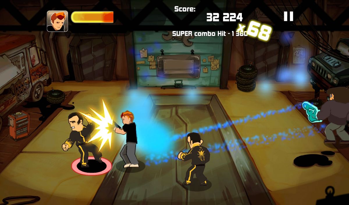 Combo Crew (Android) screenshot: Lester uses his gun.