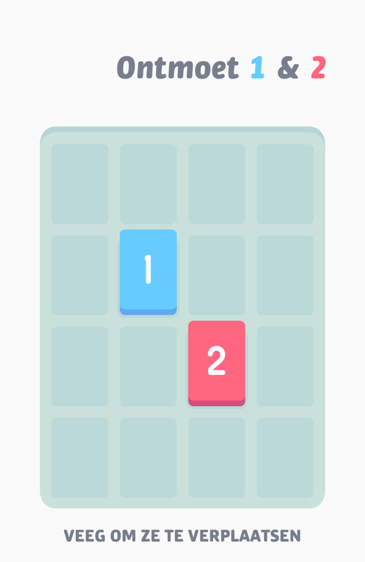 Threes! (Android) screenshot: First section of the tutorial (Dutch version)