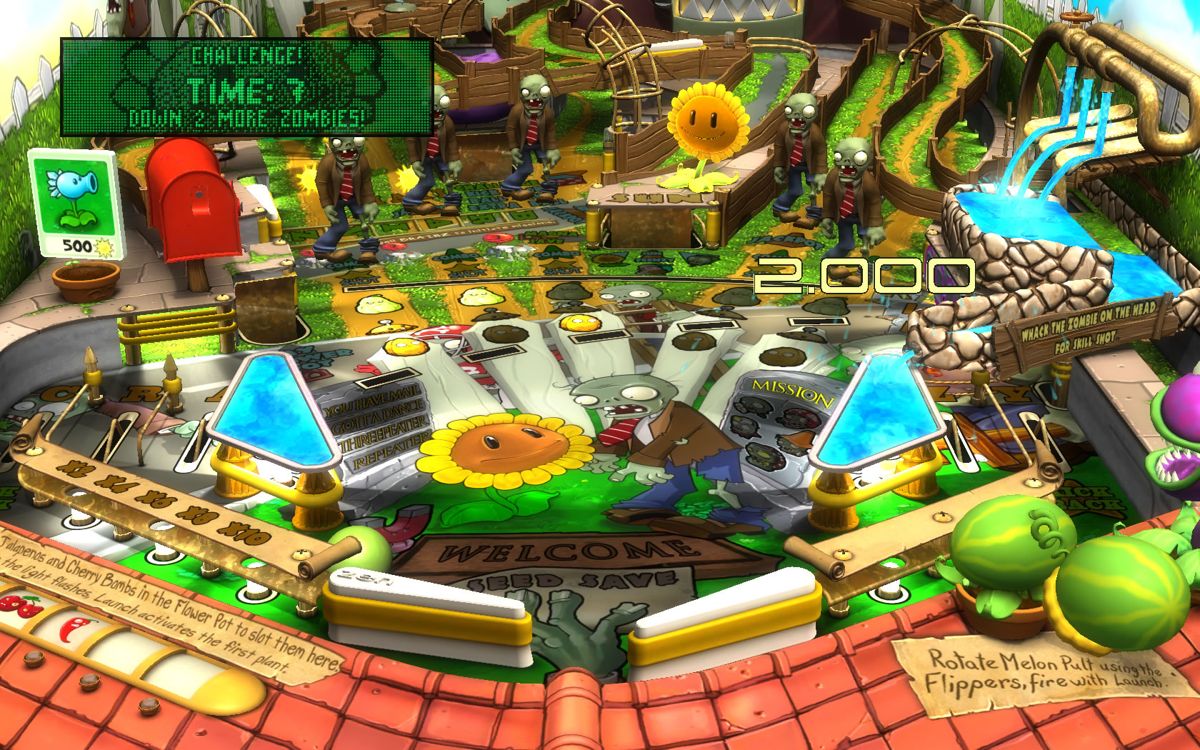 Pinball FX2: Plants vs. Zombies (Windows) screenshot: Zombies appear on the table.