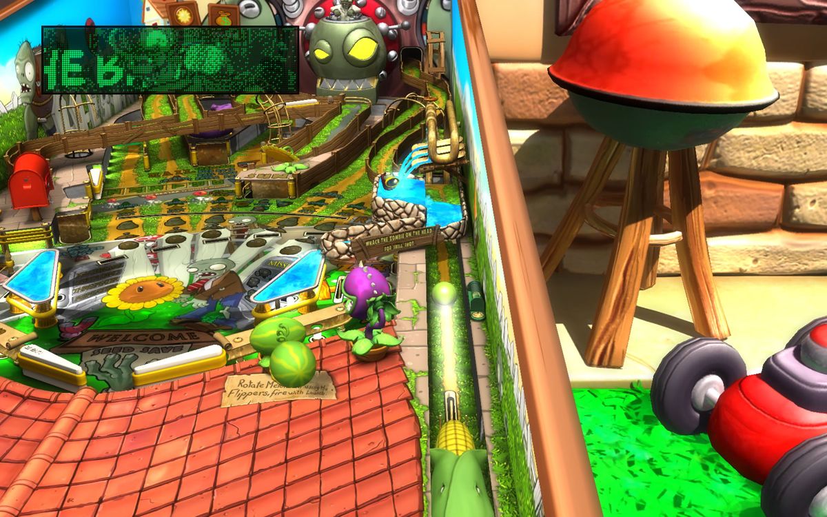 Pinball FX2: Plants vs. Zombies (Windows) screenshot: You launch the ball through an ear of corn.