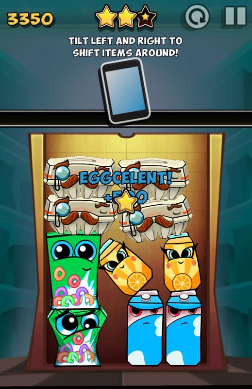 Bag It! (Android) screenshot: Additional points are earned for keeping similar items together such as these cartons of eggs.
