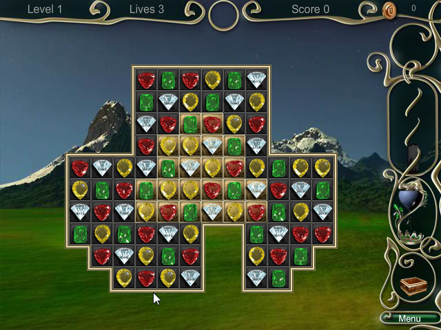 Jewel Match 3 (Browser) screenshot: Level 1. The only level with only one board.