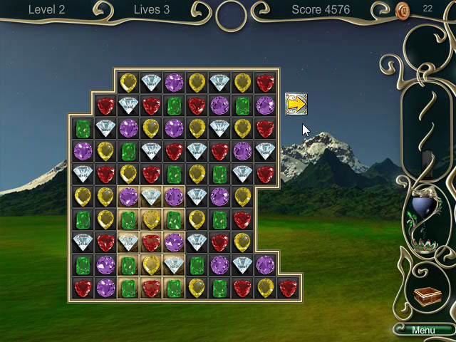 Jewel Match 3 (Browser) screenshot: Level 2, board 1