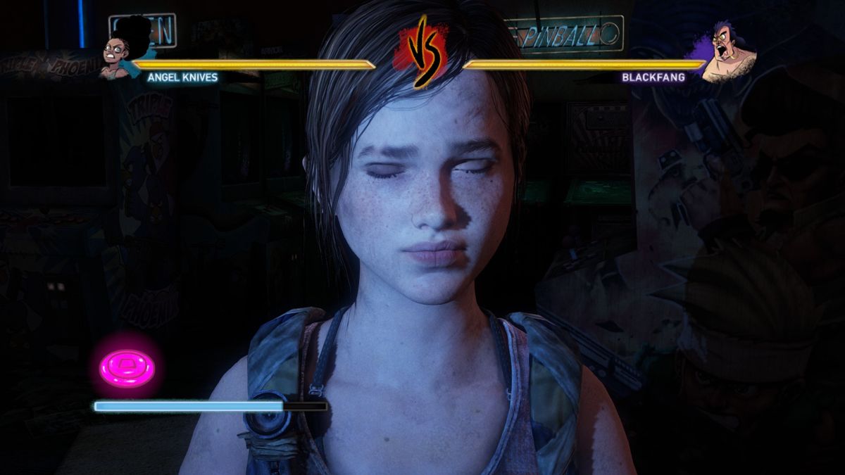 The Last of Us: Left Behind (PlayStation 4) screenshot: Ellie is playing the arcade with her mind.