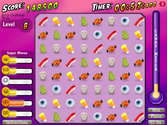 Trick or Treat Smash (Windows) screenshot: Skull challenge mode: at level 8