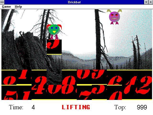 Brickbat (Windows 3.x) screenshot: A game in progress. Can you tell the good brickbat from the bad one?