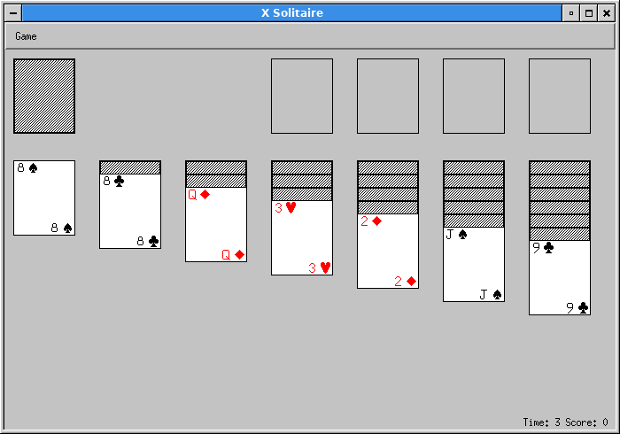 X Solitaire (Linux) screenshot: A new, fresh game