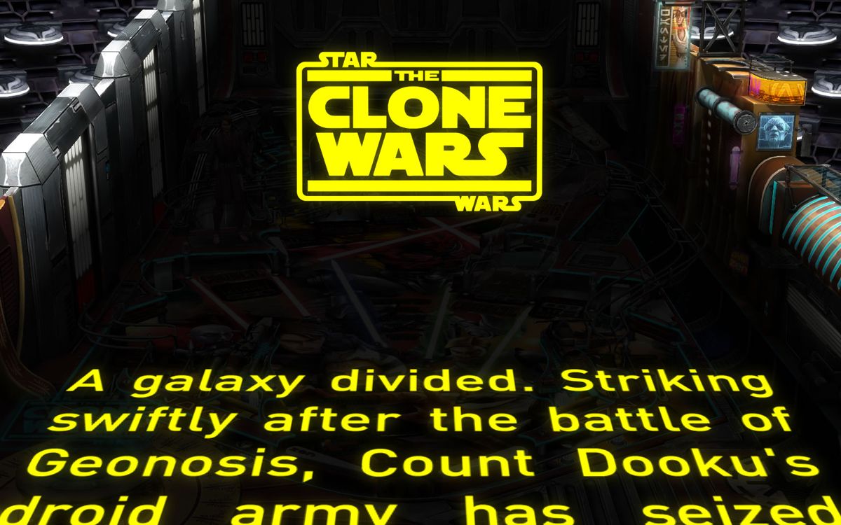 Pinball FX2: Star Wars Pinball (Windows) screenshot: <i>Star Wars - The Clone Wars</i> - The classic <i>Star Wars</i> intro is shown at the start.