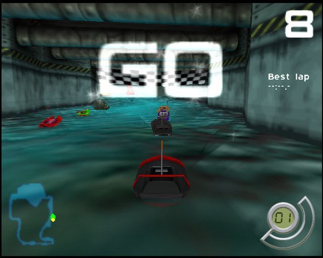 RC Revenge Pro (PlayStation 2) screenshot: The third race in the Bronze Cup is a power boat race