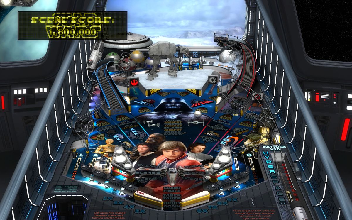 Pinball FX2: Star Wars Pinball (Windows) screenshot: <i>Star Wars: Episode V - The Empire Strikes Back</i> - A walker on ice. The backdrop has also changed.