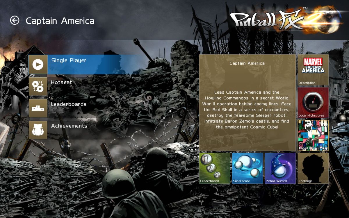 Pinball FX2: Captain America (Windows) screenshot: Main table screen