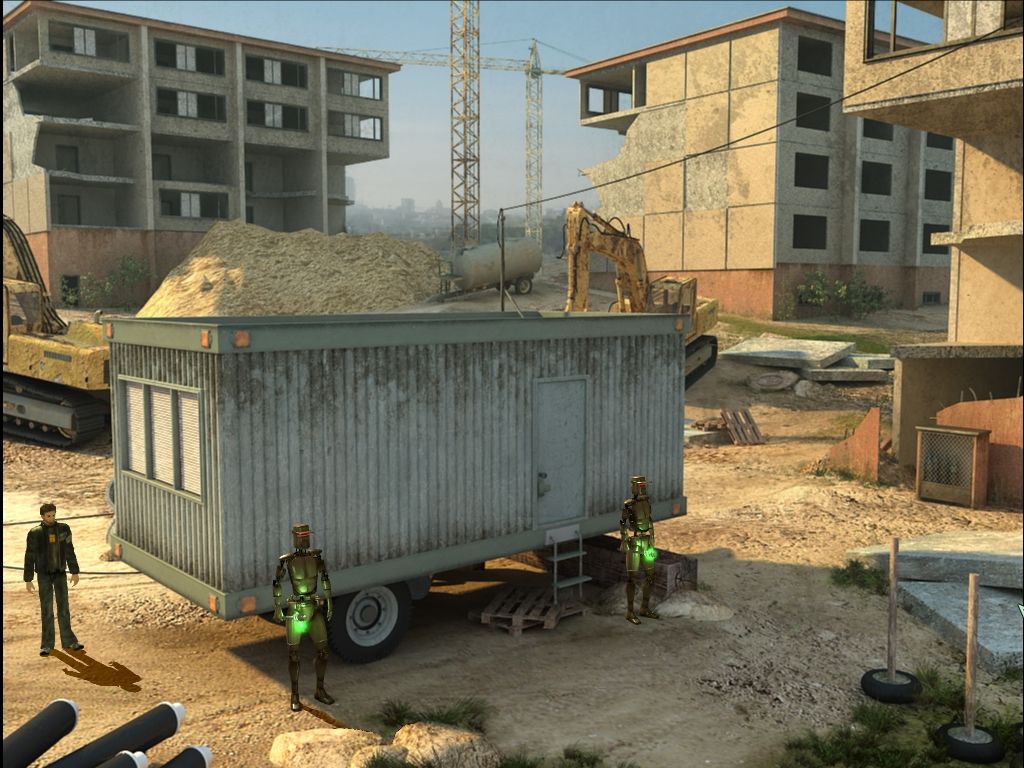 Alternativa (Windows) screenshot: Construction trailer guarded by robots