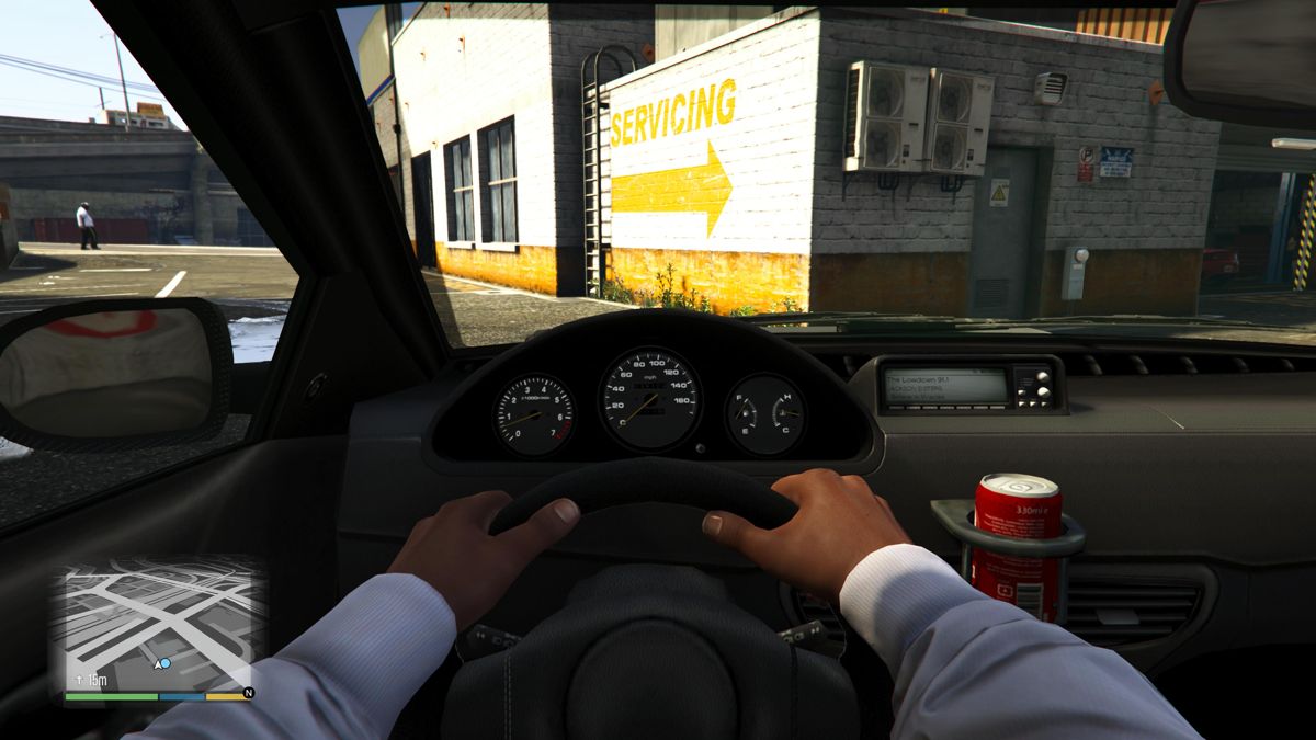 Grand Theft Auto V (PlayStation 5) screenshot: Switching to 1st-person to see car's interior