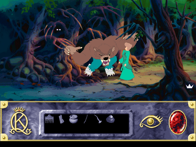 Roberta Williams' King's Quest VII: The Princeless Bride (DOS) screenshot: Of course. If the forest gets darker it can only mean I'll soon be mauled by another creature very soon