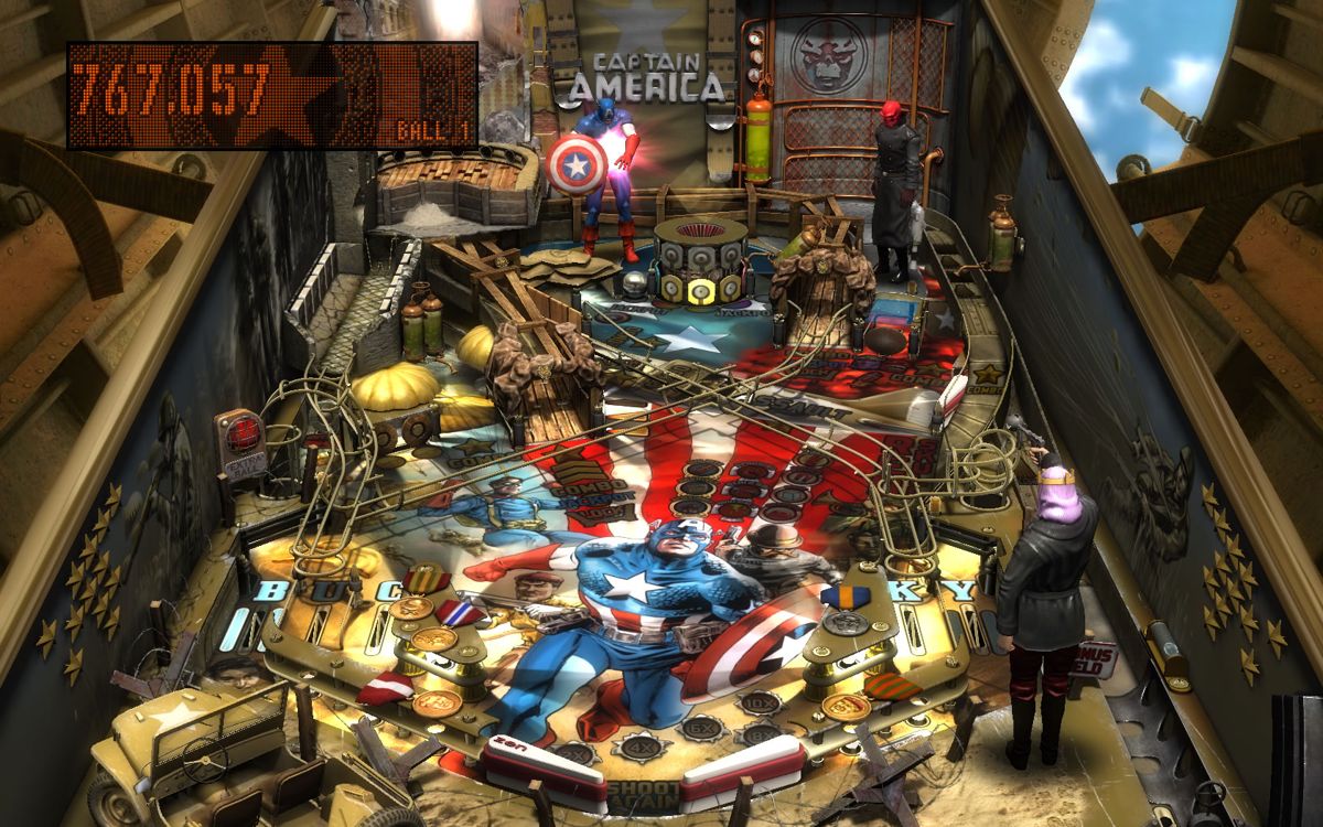 Pinball FX2: Captain America (Windows) screenshot: Zemo shoots his Death Ray towards Captain America.