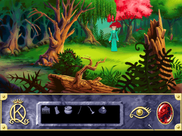 Roberta Williams' King's Quest VII: The Princeless Bride (DOS) screenshot: No King's Quest is complete without a beautiful forest with a few similarly-looking street