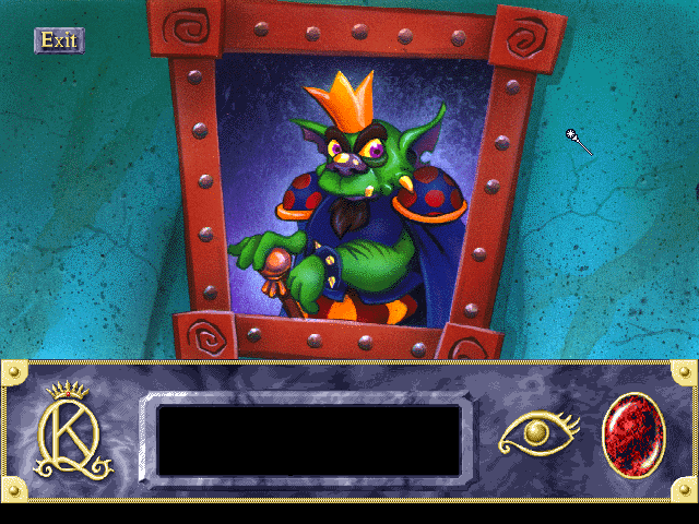 Roberta Williams' King's Quest VII: The Princeless Bride (DOS) screenshot: Close-up on a troll king portrait. Probably this is considered handsome