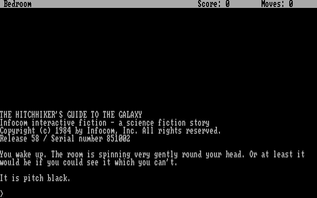 Screenshot of The Hitchhiker's Guide to the Galaxy (Amiga, 1984) - MobyGames
