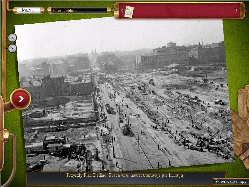 Poszukiwacze zaginionej Warszawy (Windows) screenshot: 1950: clearing the area for the future Parade Square