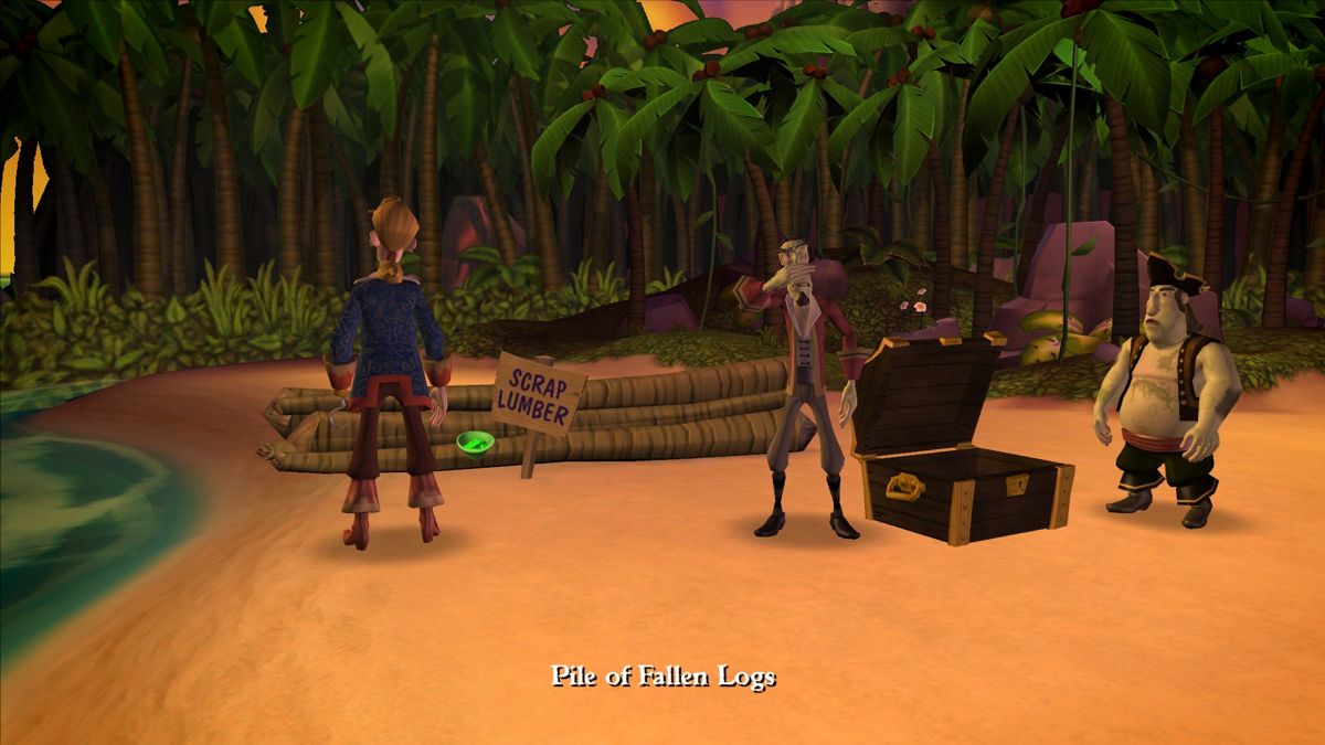 Tales of Monkey Island: Chapter 2 - The Siege of Spinner Cay (Windows) screenshot: These pirates are holding one of the summoning symbols, need to find a way to take it from them.
