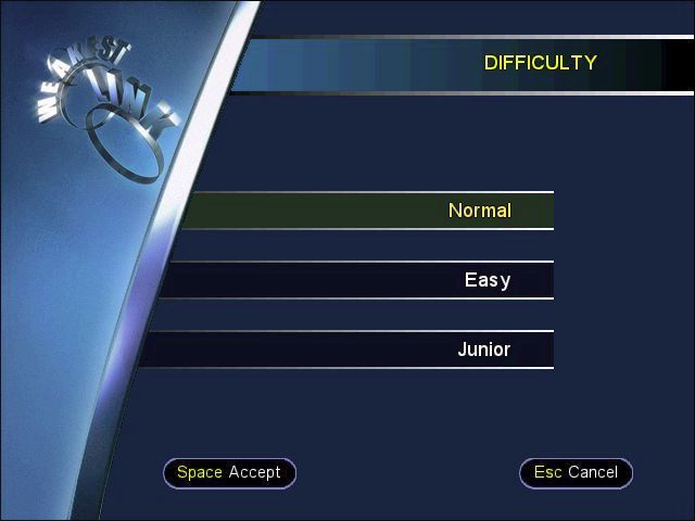 Weakest Link (Windows) screenshot: There are three levels of difficulty in the game Demo version