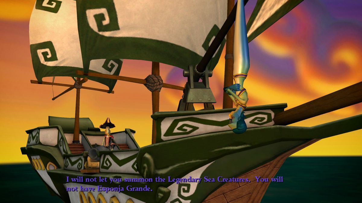 Tales of Monkey Island: Chapter 2 - The Siege of Spinner Cay (Windows) screenshot: McGillicutty is holding the Mer-queen hostage.