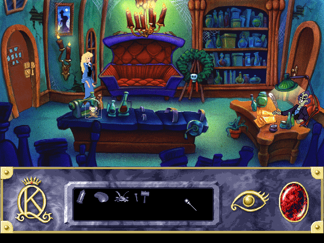 Roberta Williams' King's Quest VII: The Princeless Bride (DOS) screenshot: You visit the house of a very strange character