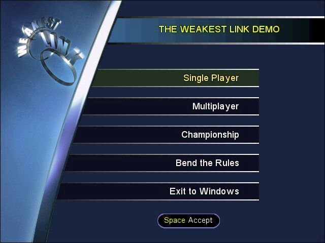 Weakest Link (Windows) screenshot: The game's main menu Demo version