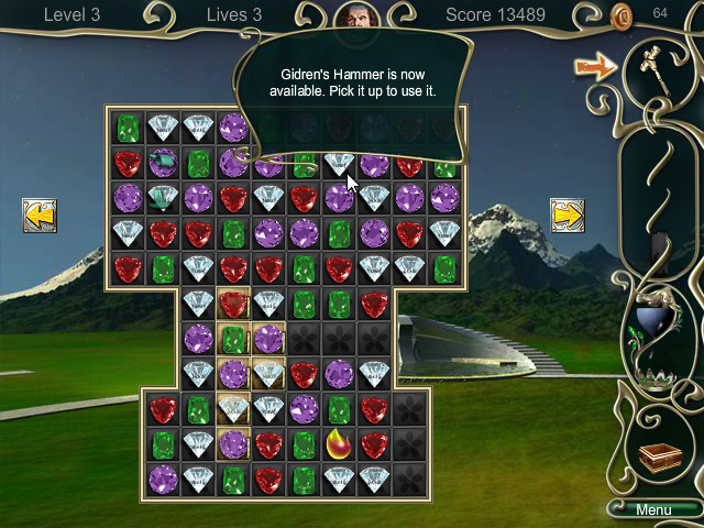 Jewel Match 3 (Browser) screenshot: Gildren's Hammer is now available.