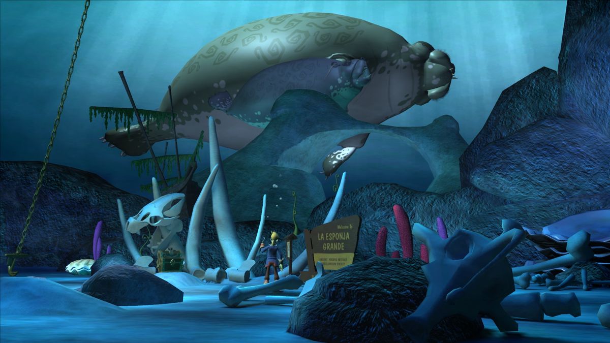Tales of Monkey Island: Chapter 3 - Lair of the Leviathan (Windows) screenshot: Now that happy couple went for a swim, I can sneak into the no-longer-guarded cave.