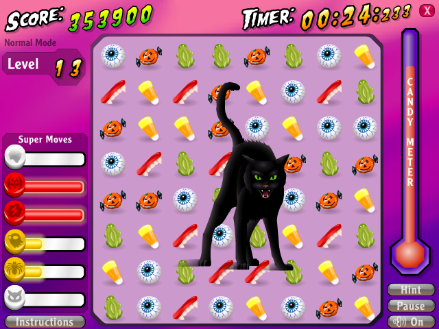 Trick or Treat Smash (Windows) screenshot: Normal mode: the black cat supermove