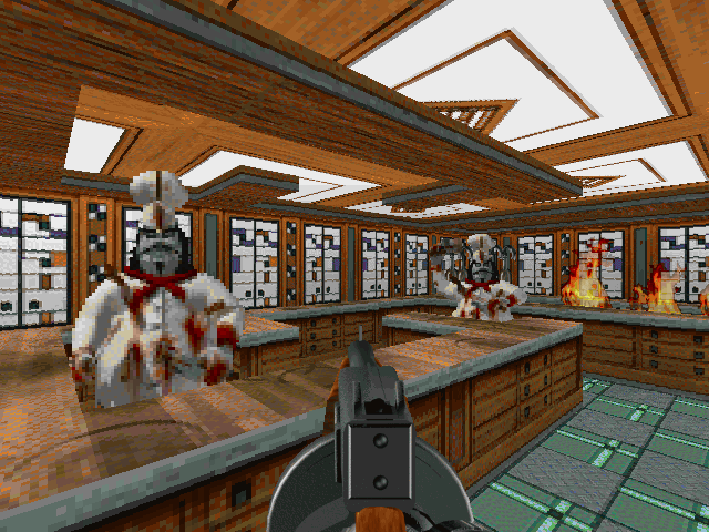 Killing Time (Windows) screenshot: The game is full of insane, weird enemies. Crazy, maniacal chefs throw knives at you in the kitchen