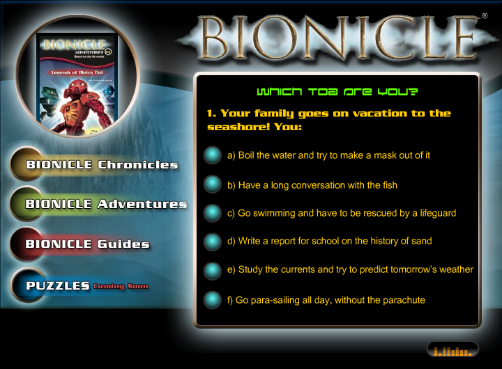 Bionicle: Which Toa Are You? (Browser) screenshot: Sample question.